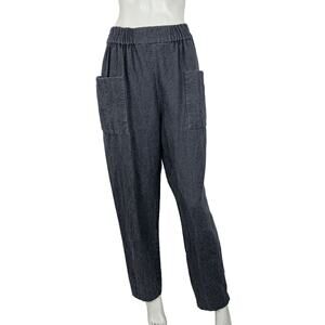 NEHERA Women's Elastic Waist Easy Pant in Blue Large Pockets Size 38